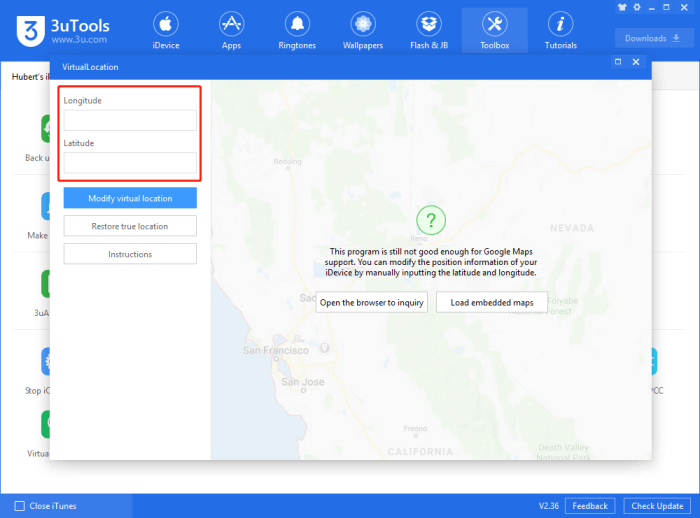 3uTools Enter Longitude Latitude