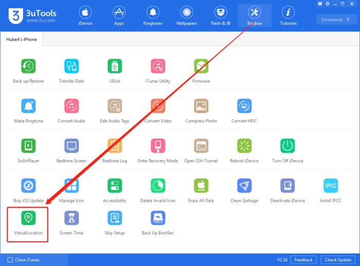 3uTools Select VirtualLocation