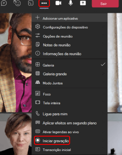 Começar a gravar reunião Teams