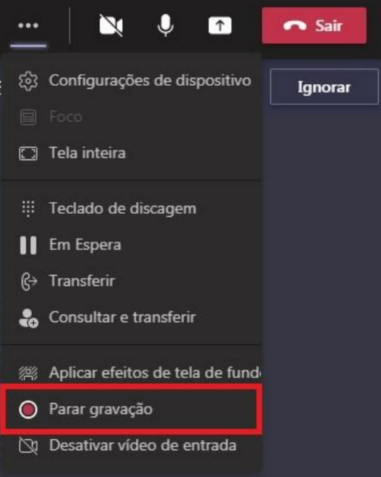Parar de gravar reunião Teams