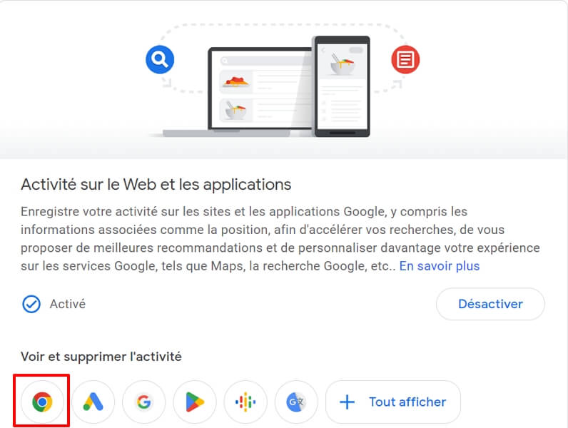 Retrouver l'historique de Google Chrome via Mon activité