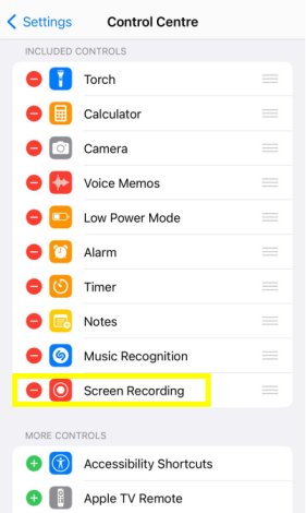 Add Record to Control Centre