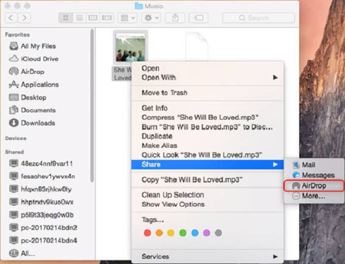 Musica AirDrop dal Mac all'iPhone