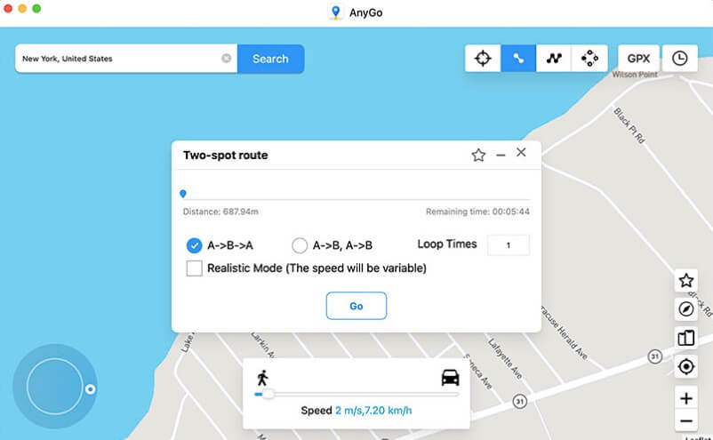 Configurer la simulation d’un déplacement entre deux points