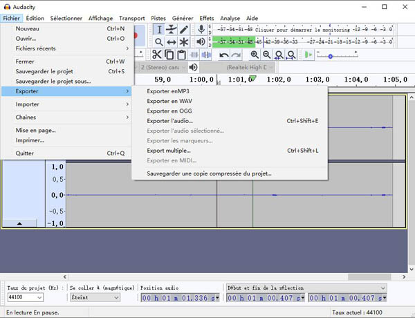 Exporter l'audio audacity