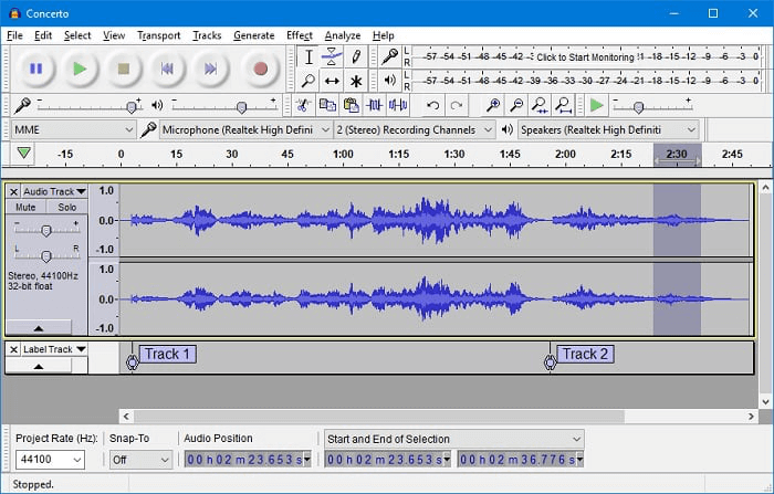  Audacity Main Interface