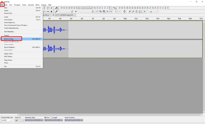 Audacity salva l'audio