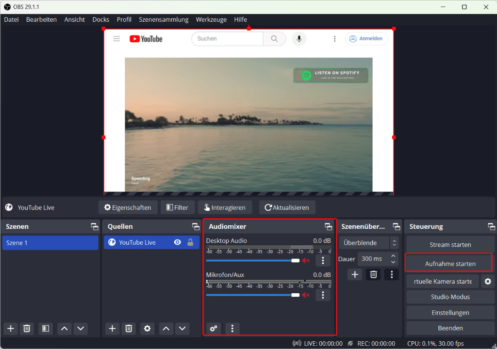 Audio anpassen und Live Stream aufnehmen mit OBS