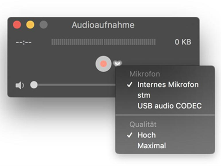 Audioaufnahme Option anpassen Quicktime