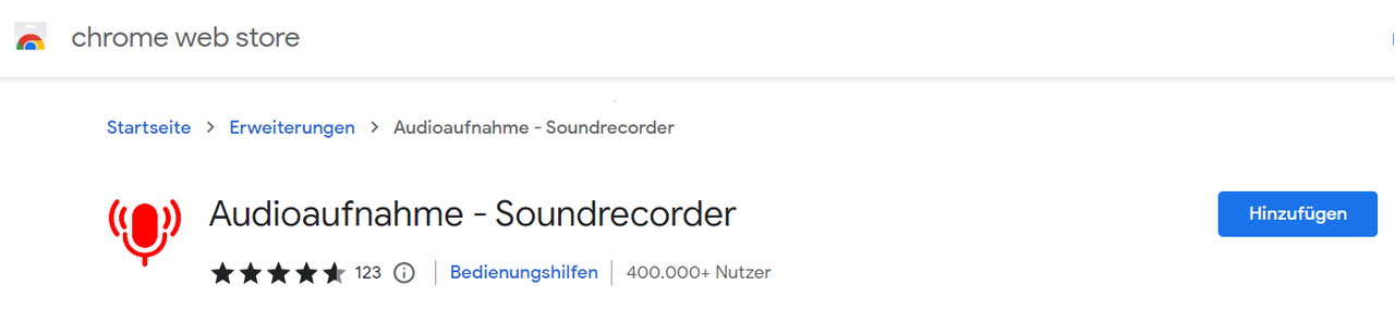 Audiorekorder Erweiterung von Chrome hinzufügen 