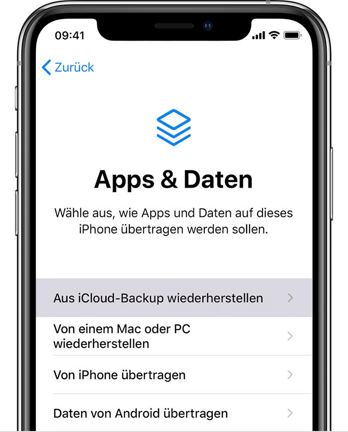 Auf „Aus iCloud-Backup wiederherstellen“ klicken