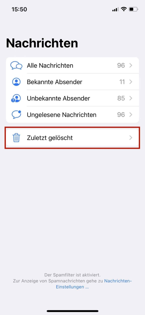 Auf „Zuletzt gelöscht“ tippen