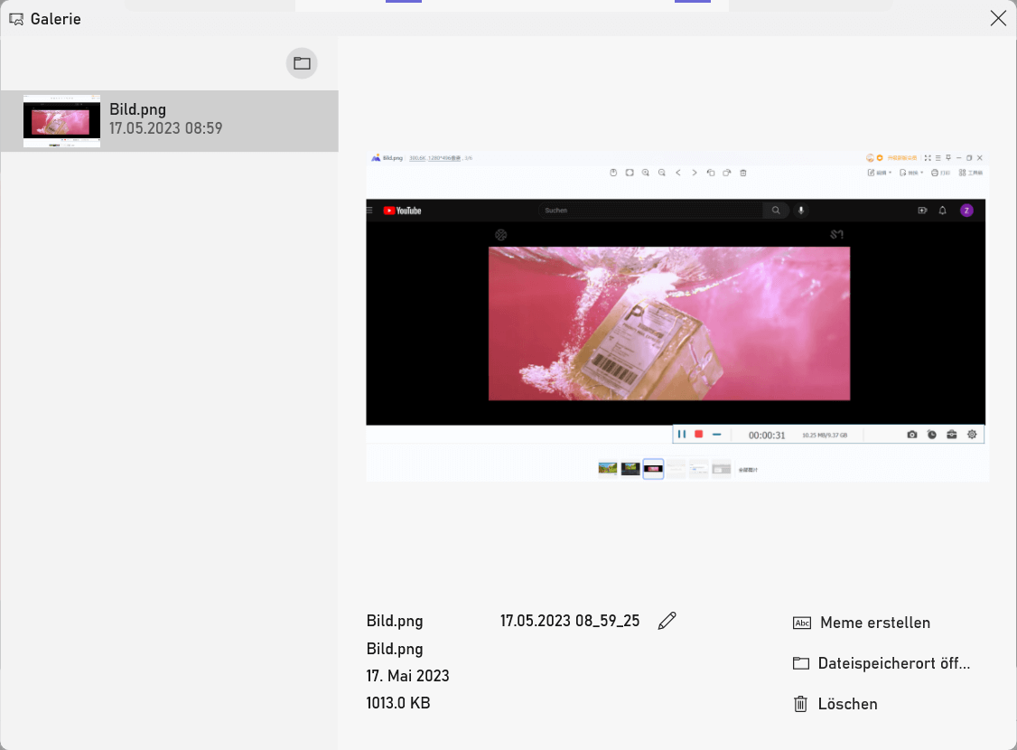 Aufgenommener Screenshot ansehen und benennen