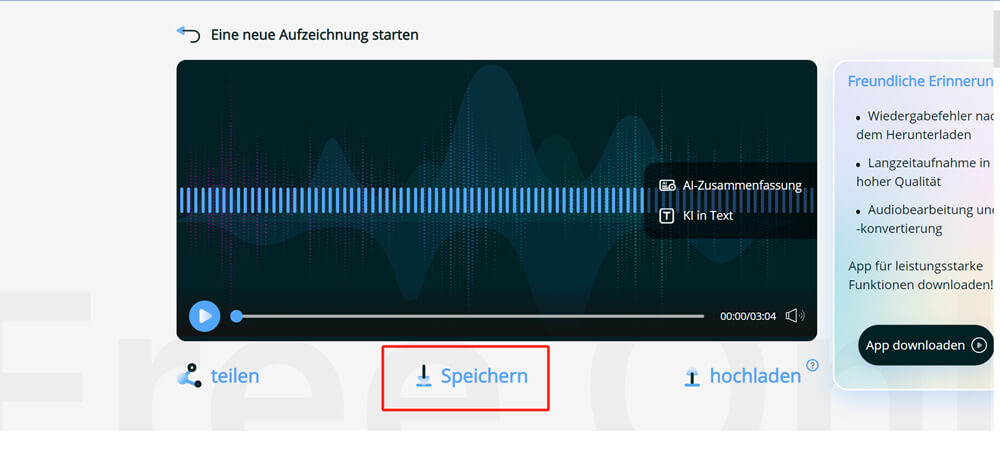 Aufnahme von Apowersoft speichern