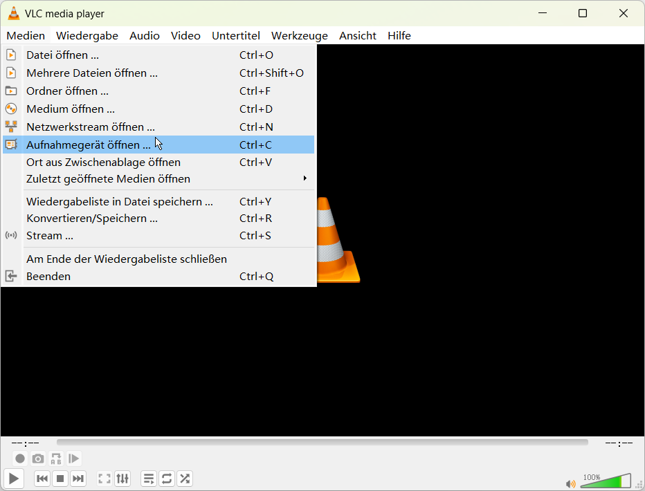 Aufnahmegerät öffnen in VLC