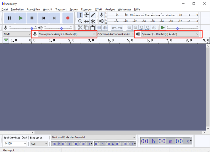 Aufnahmequellen in Audacity auswählen