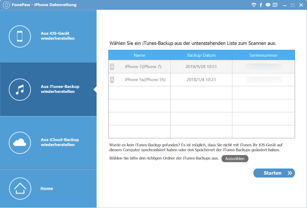 iTunes Backup auswählen