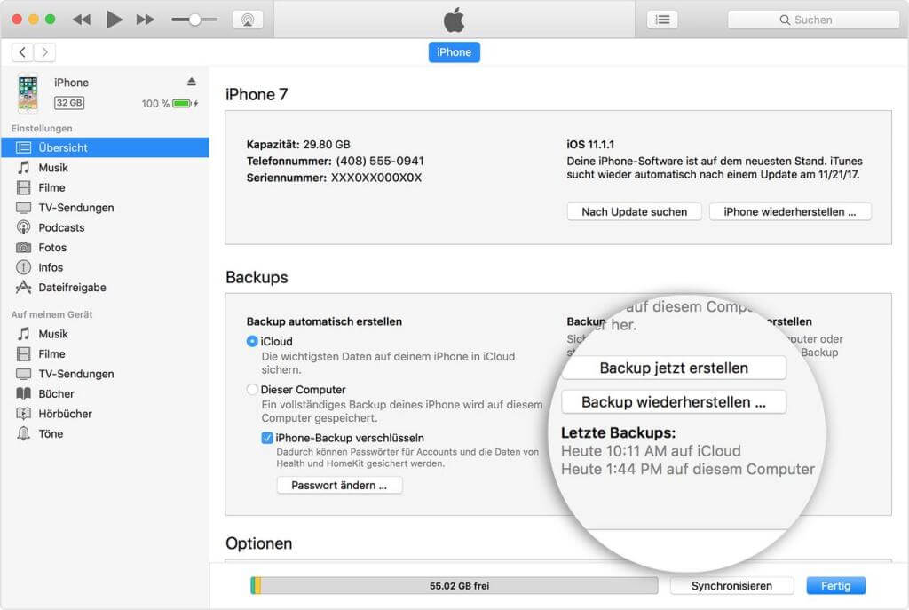 „Backup wiederherstellen“ auf iTunes