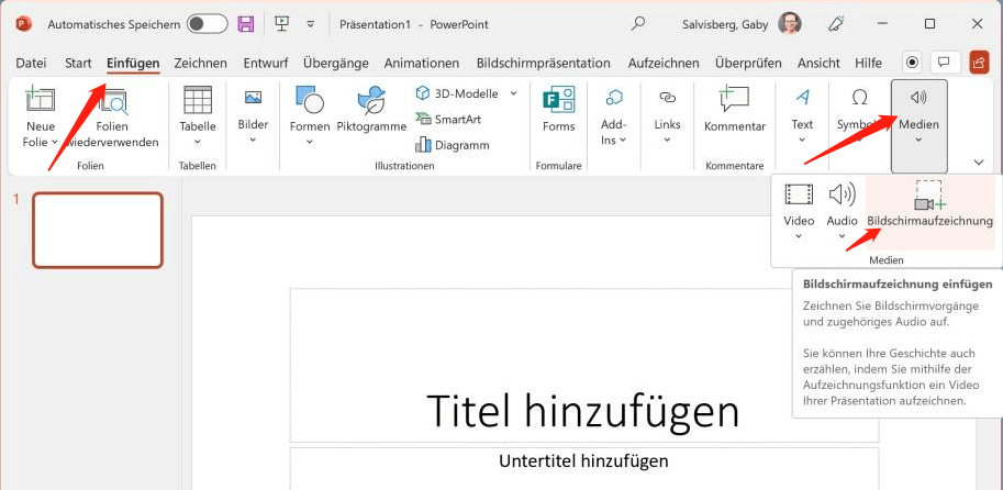 Bildschirmaufnehmen mit Powerpoint