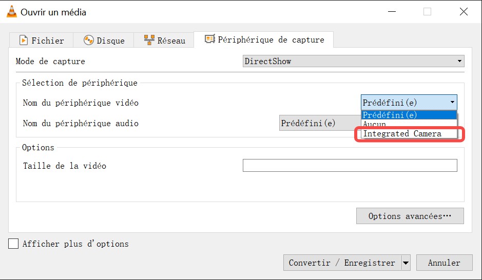Choisir votre caméra sur VLC
