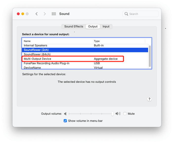 Imposta dispositivo di output Mac