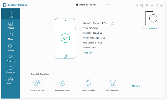 iPhone을 FonePaw DoTrans에 연결