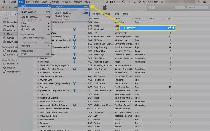 Crea una playlist in iTunes