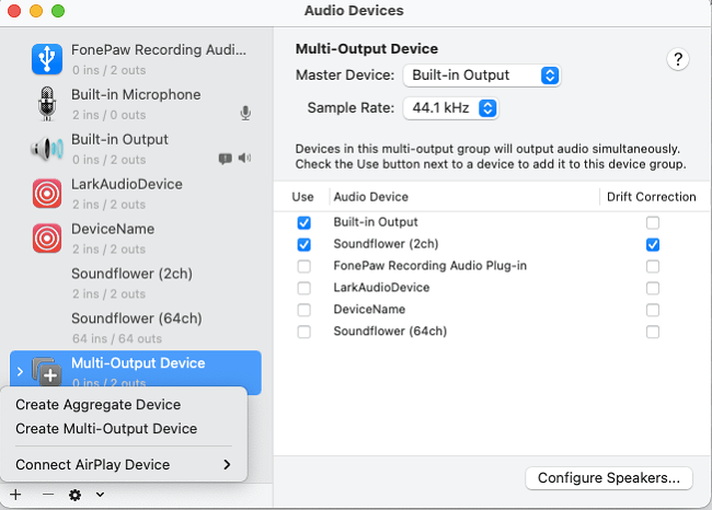 Create Multi Output Device