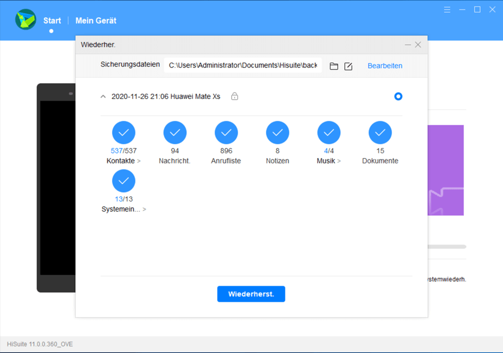 Daten von kaputtem Handy retten mit HiSuite