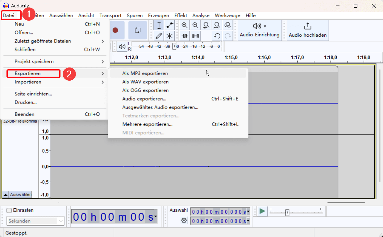 Discord Audio von Audacity exprotieren