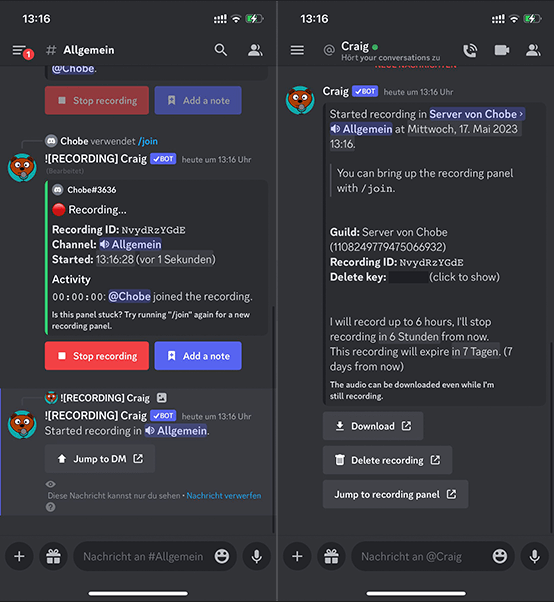 Discord Aufzeichnung beenden und speichern