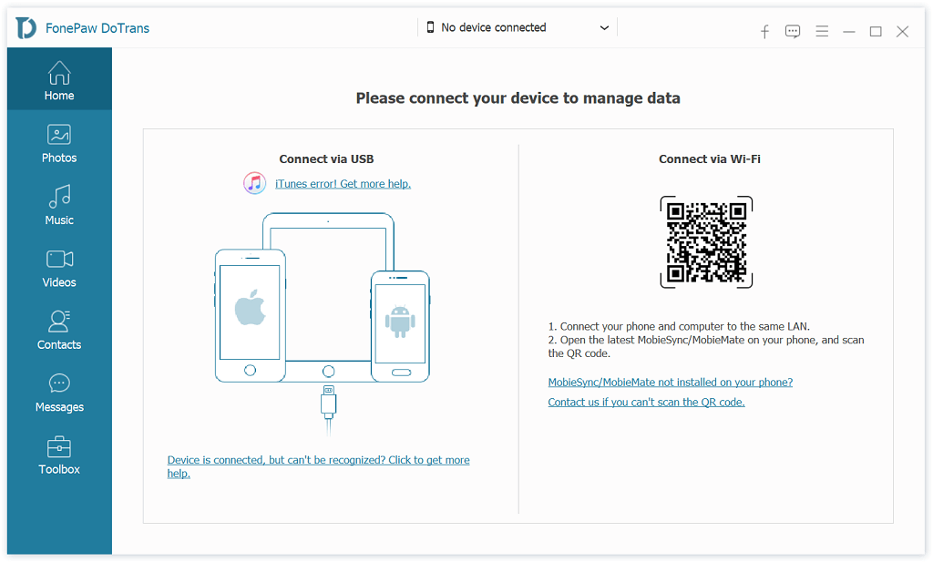 FonePaw DoTrans 인터페이스