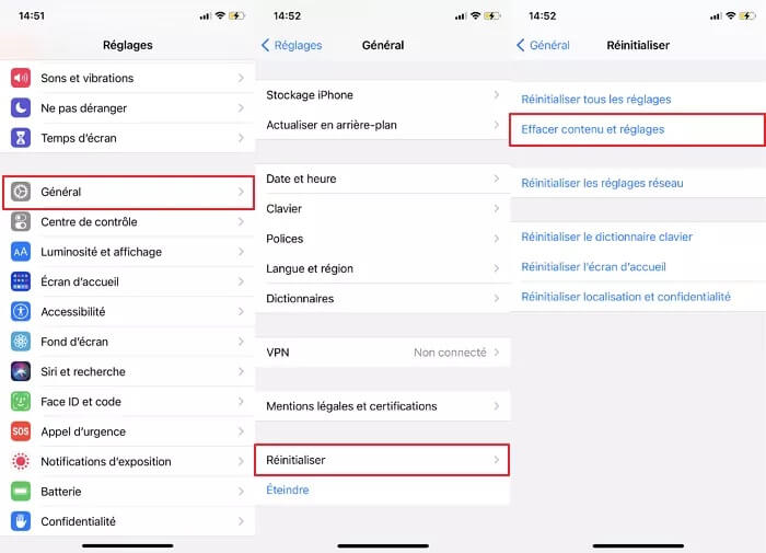  Effacer contenu et réglages dans iPhone 