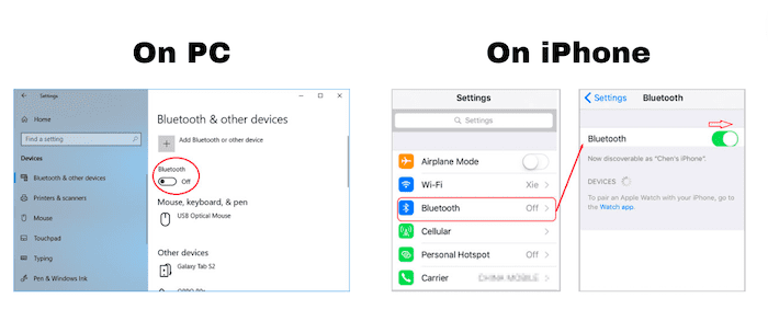 Enable Bluetooth on PC and iPhone