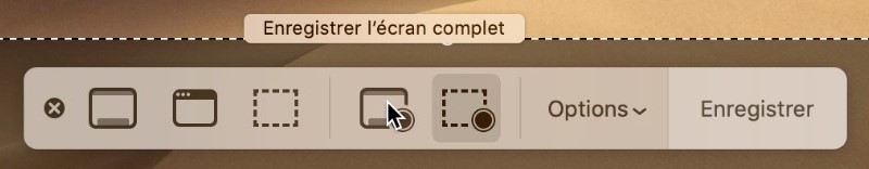 Enregistrer l’écran complet via la Barre d’outils Capture d’écran Mac
