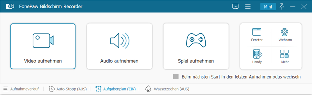 Wählen Sie den gewünschten Aufnahmemodus aus