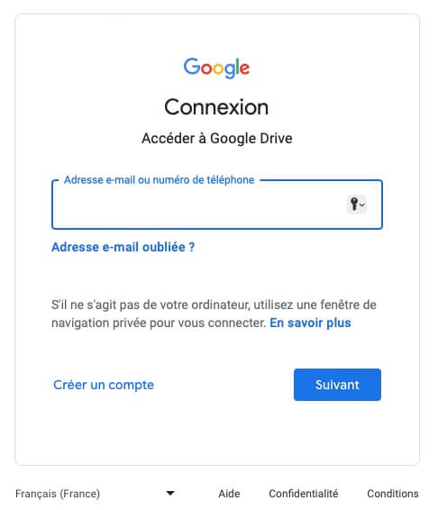 Connexion à Google Drive 