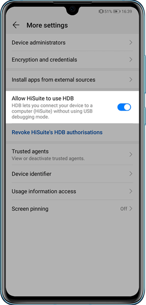 Huawei HiSuite HDB zulassen