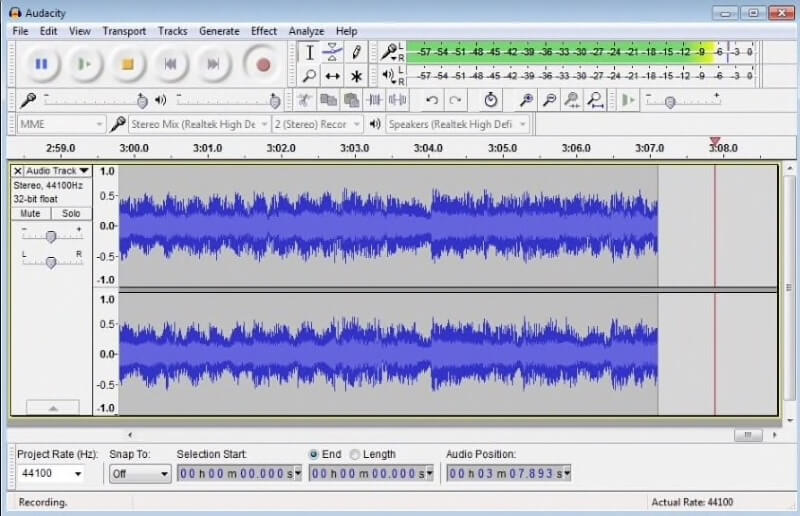 Enregistrer l'audio d'audacity