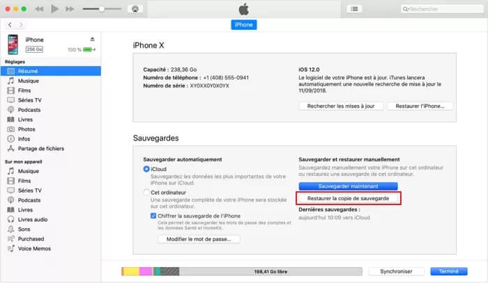 Utiliser la sauvegarde iTunes pour récupérer des SMS supprimés sur votre iPhone