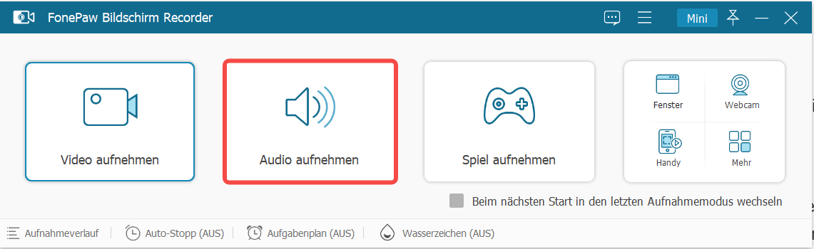 „Audio aufnehmen“ auswählen