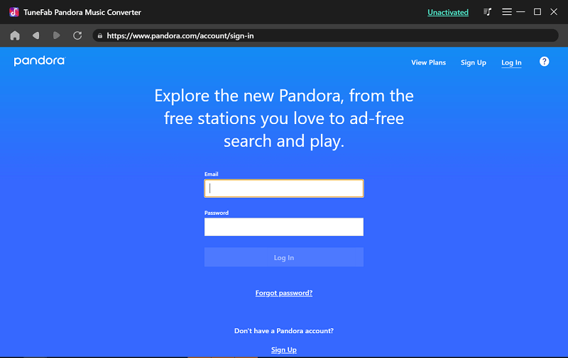 Log in to Pandora Account