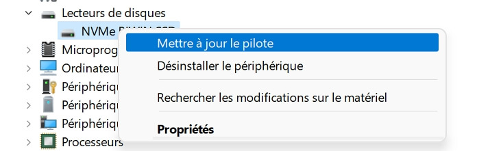 Mettre à jour le pilote du disque