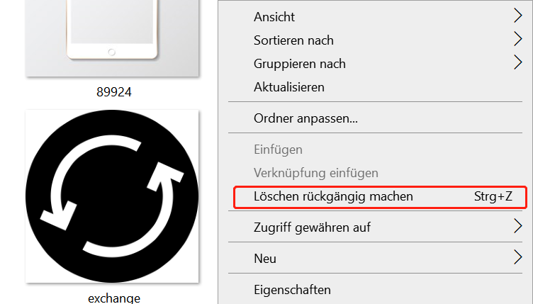 Mit der Tastenkombination „Strg + Z“ Datei wiederherstellen