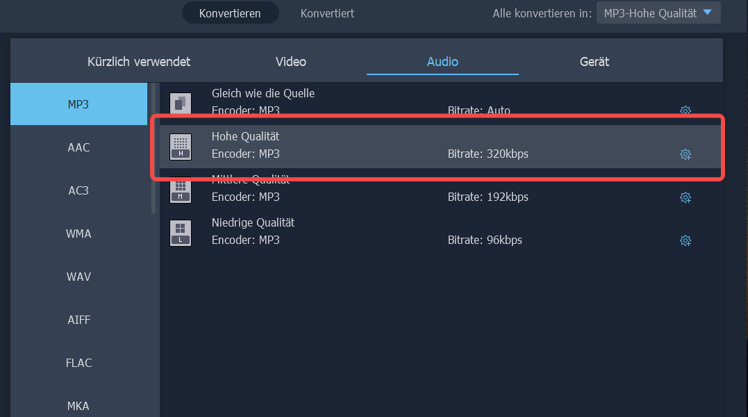 MKV in MP3 mit 320 kbps umwandeln
