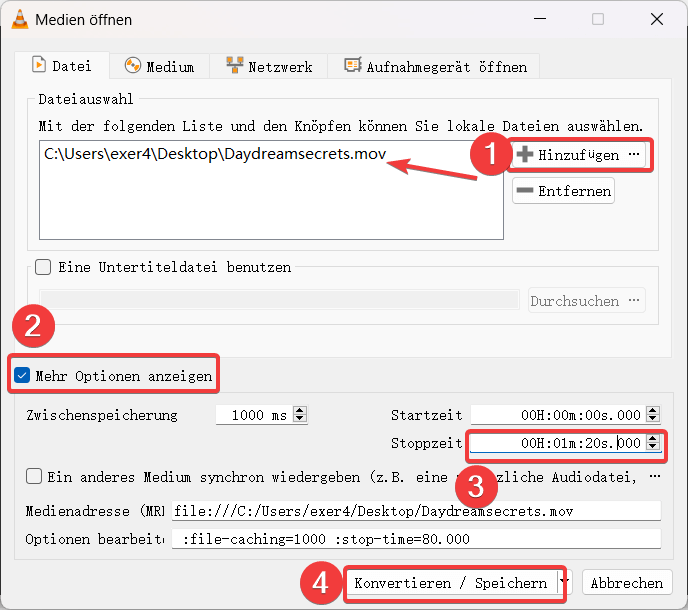 MOV Datei in VLC importieren