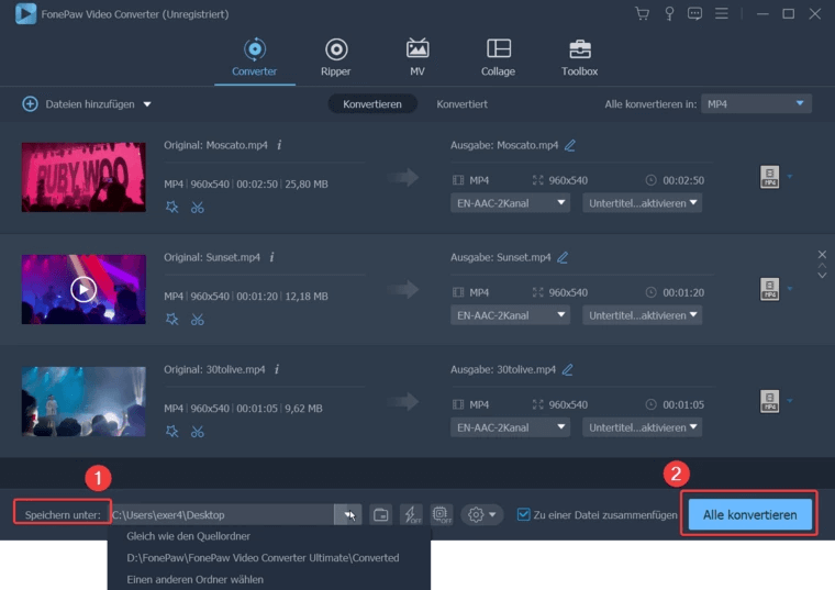 MP4 Datei zusammenfügen mit FonePaw