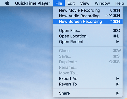 Registrazione del nuovo schermo QuickTime