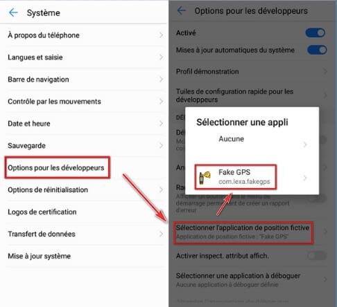 Sélectionner l’application de position fictive