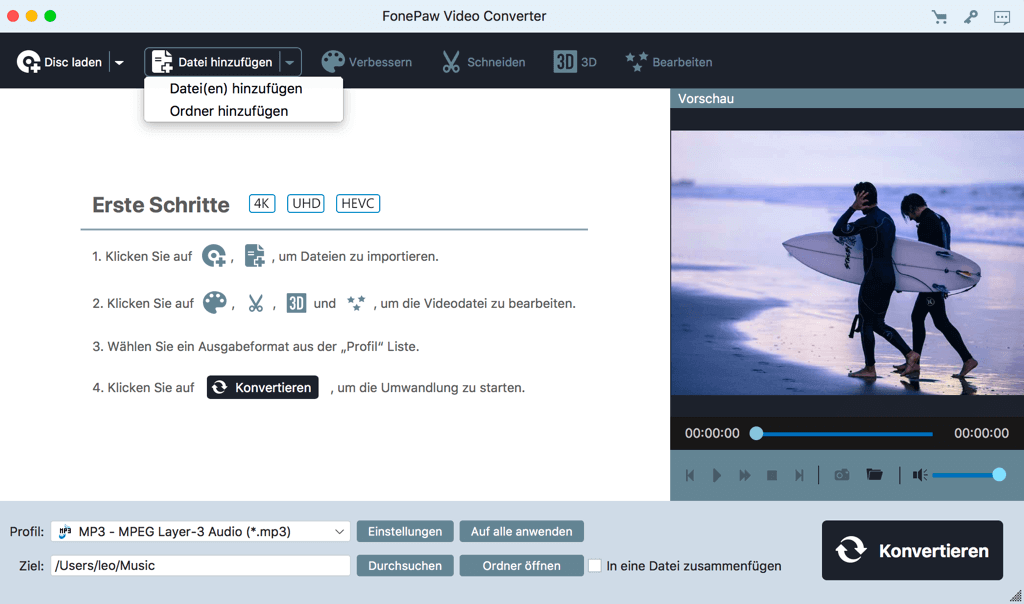 Quelledaten importieren auf Quicktime Player
